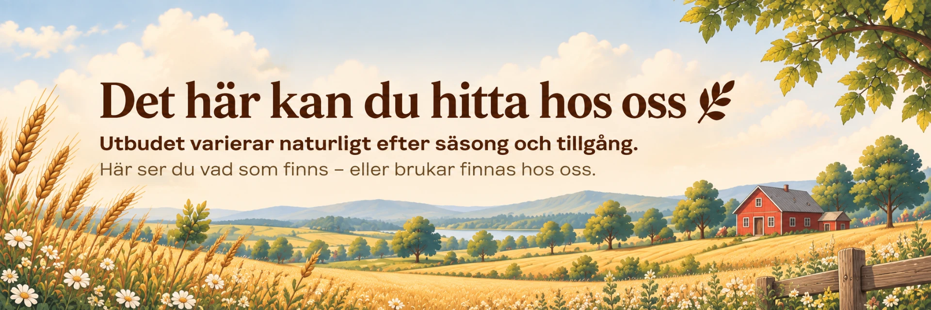 Det här kan du hitta hos oss. Utbudet varierar naturligt efter säsong och tillgång. Här ser du vad som finns – eller brukar finnas hos oss.
